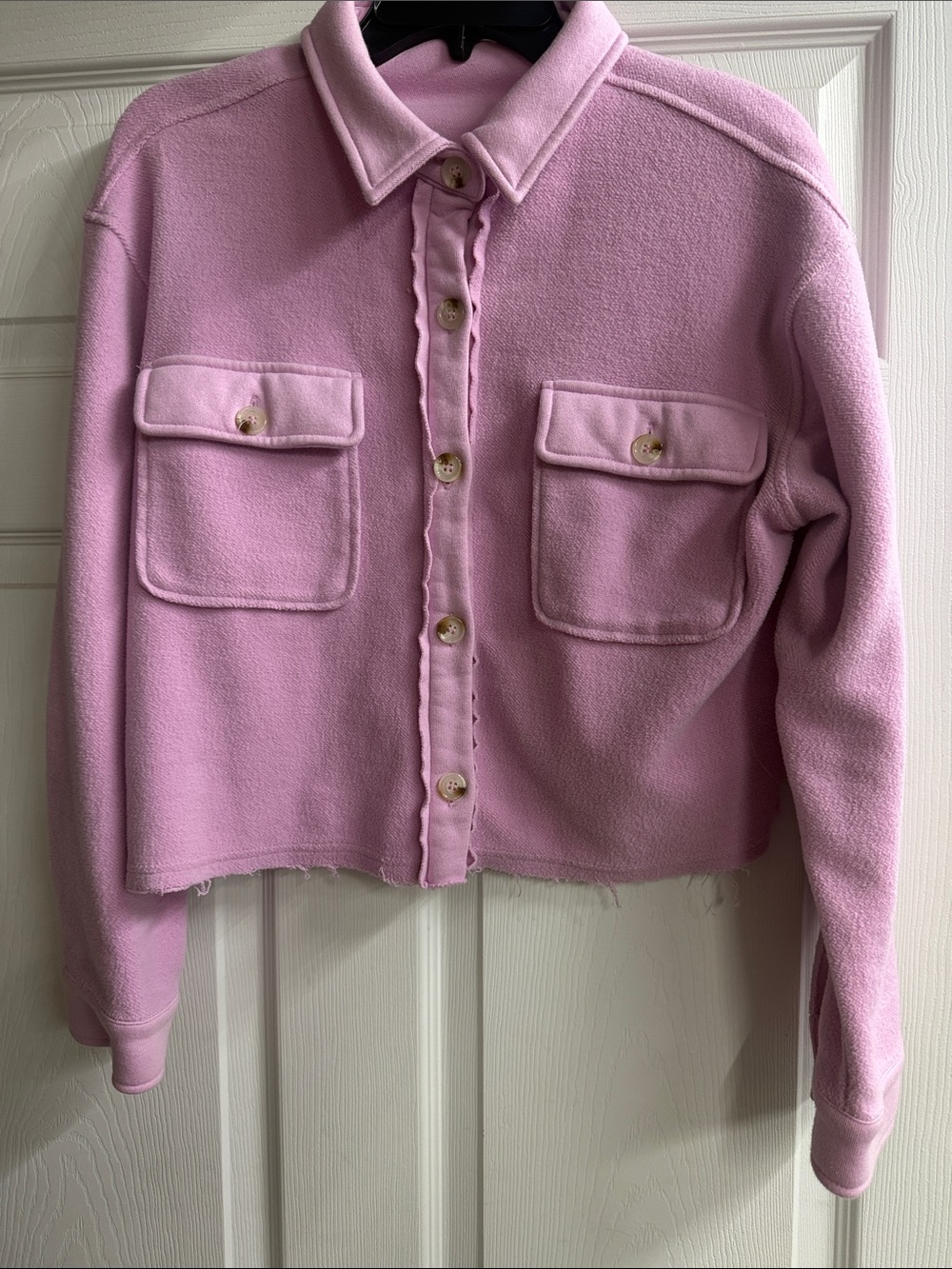 Cropped Purple Top/ Utility Jacket with Buttoned Patch Pockets